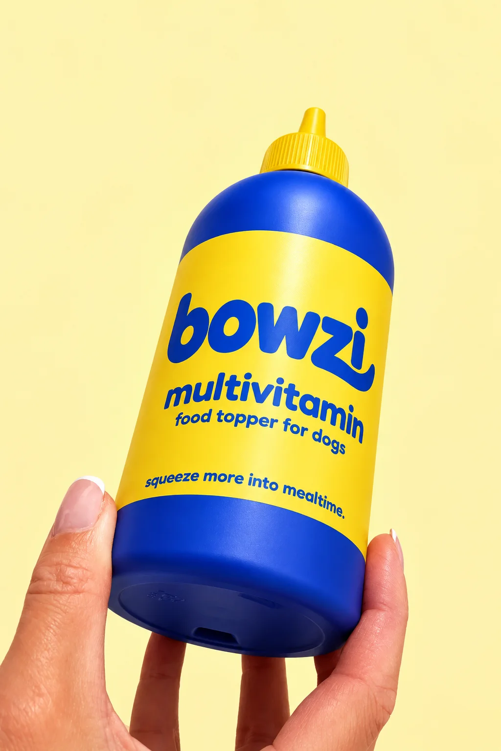 The Bowzi bottle held in two hands
